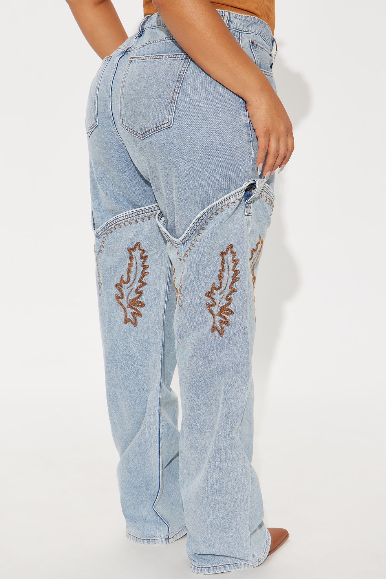 Let's Ride Western Boot Convertible Straight Leg Jeans - Light Wash