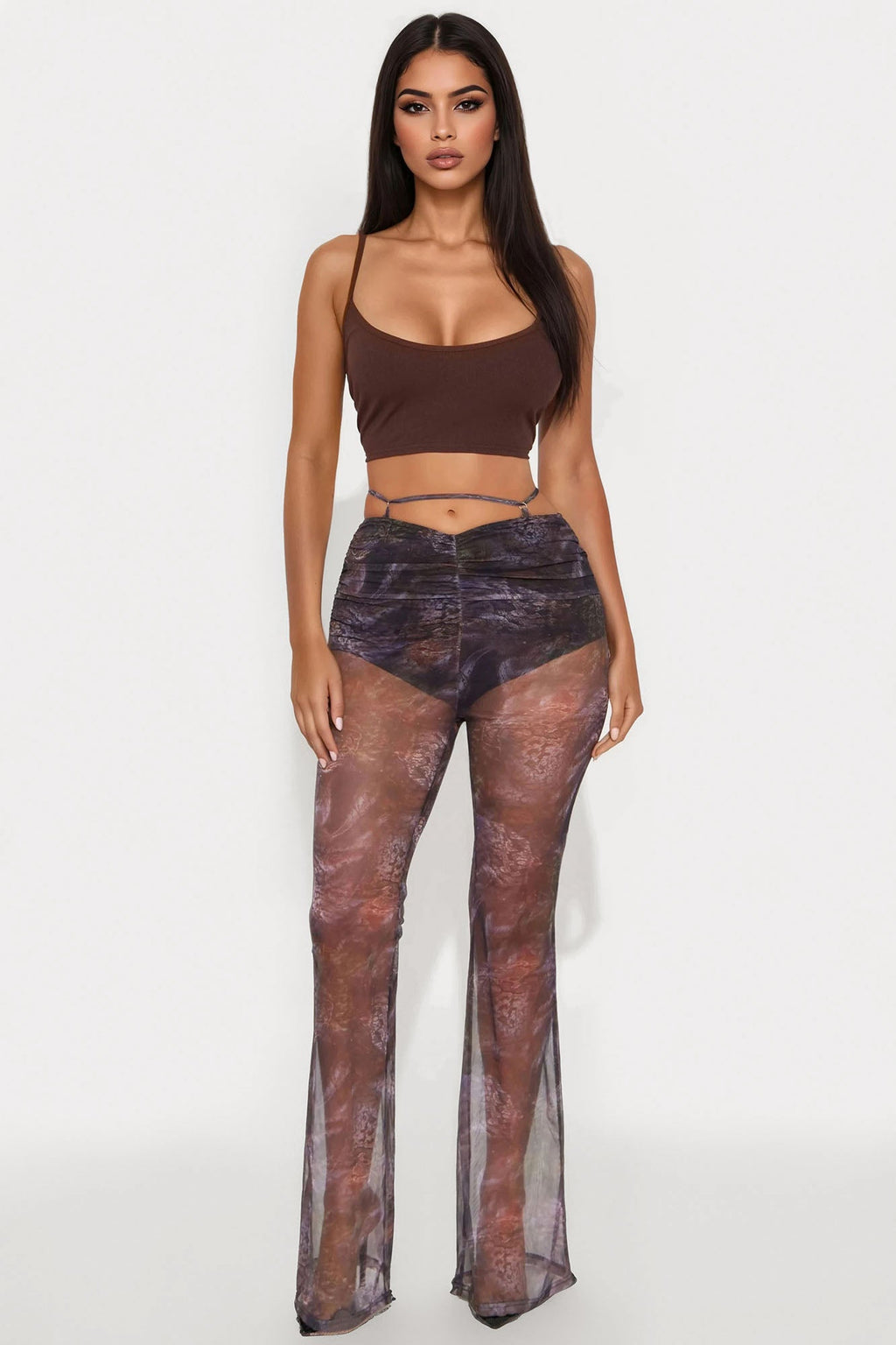 Tempting Aura Mesh Wide Leg Pant - Purple/combo