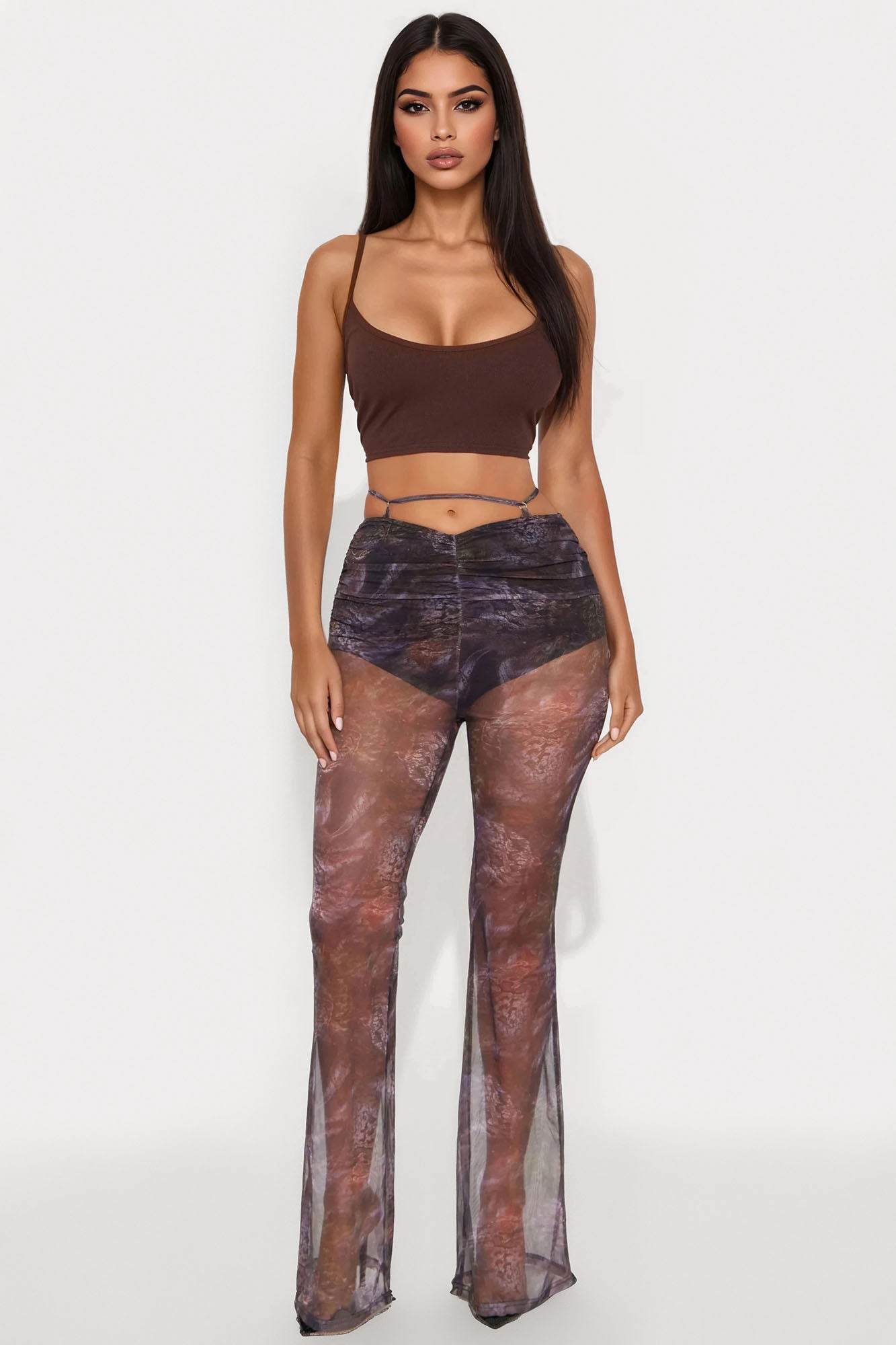 Tempting Aura Mesh Wide Leg Pant - Purple/combo