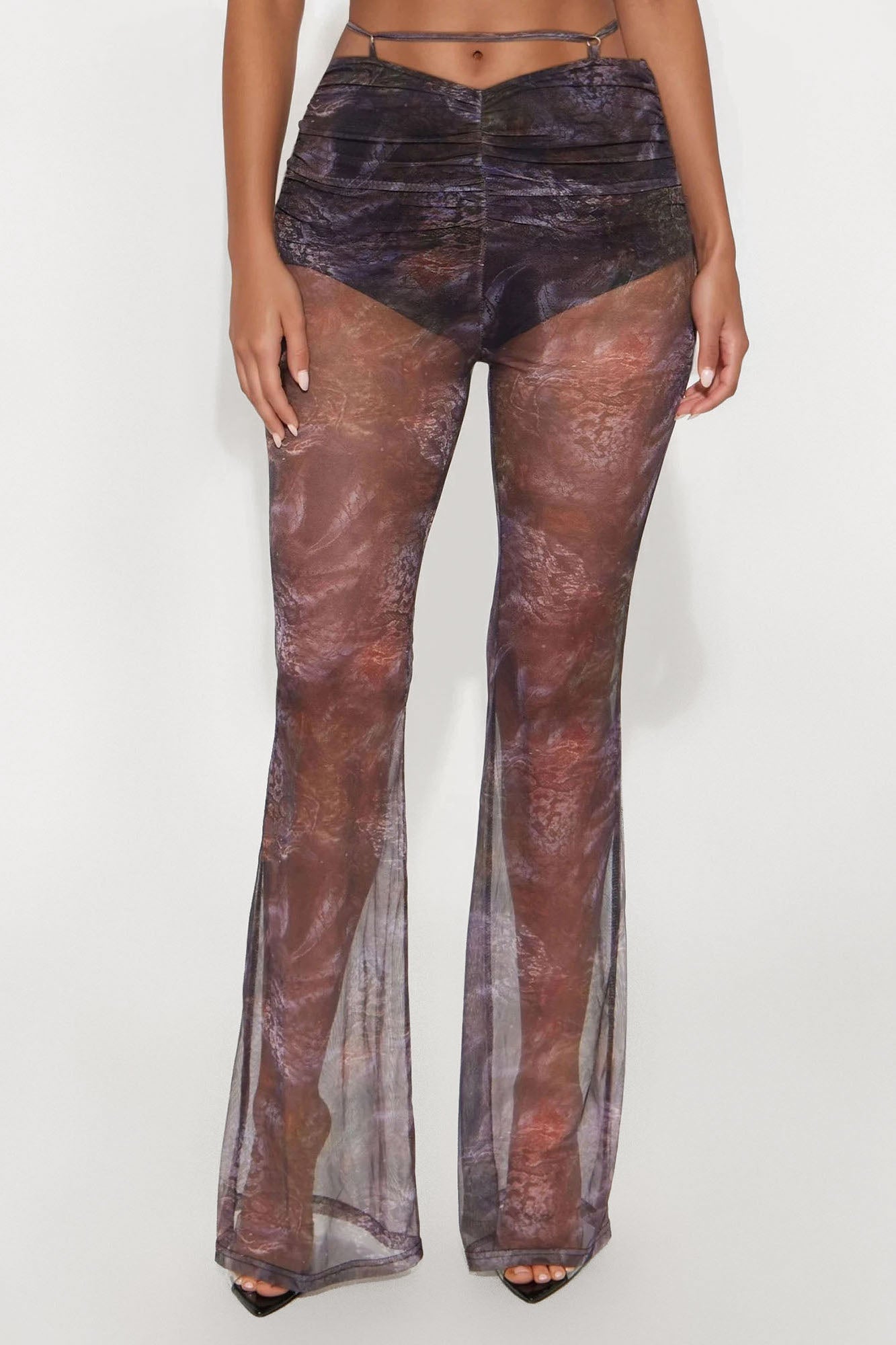 Tempting Aura Mesh Wide Leg Pant - Purple/combo