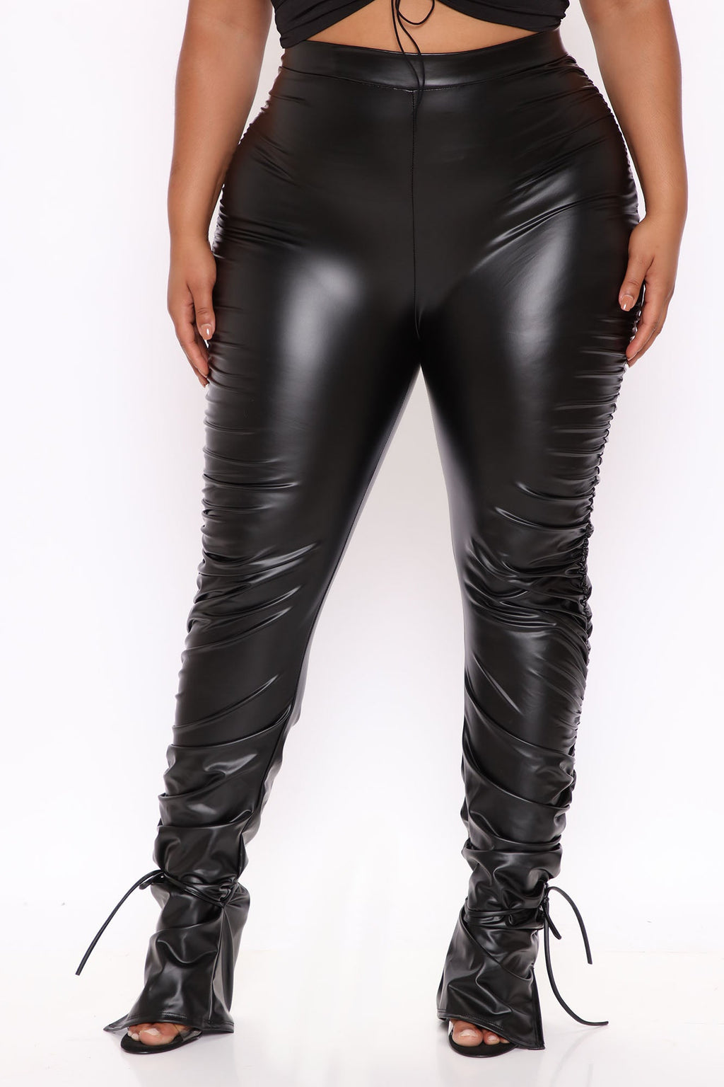 Heat Wave Faux Leather Stacked Legging - Black