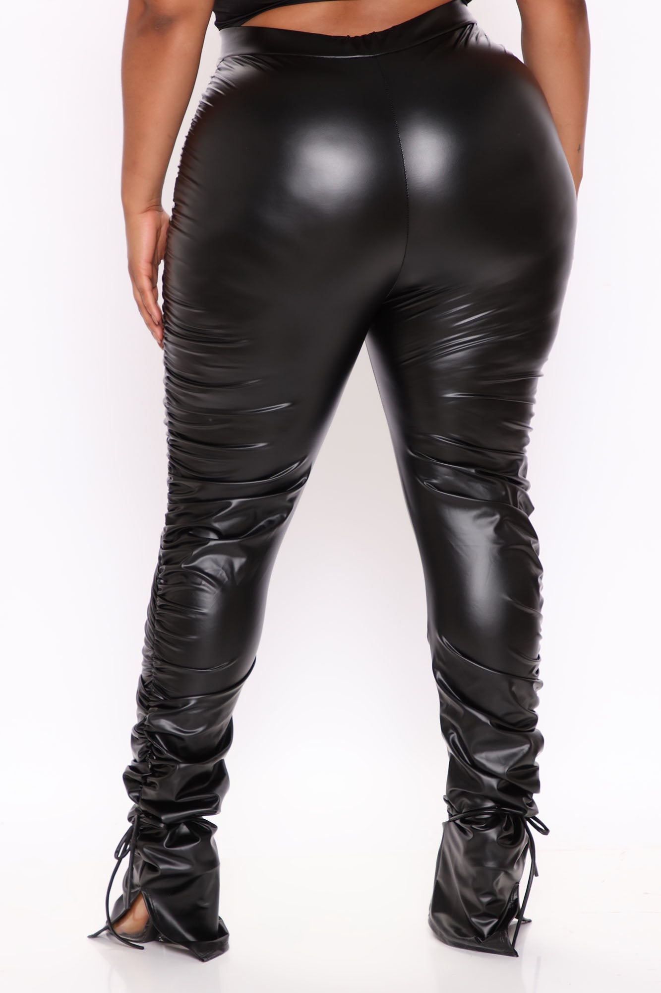 Heat Wave Faux Leather Stacked Legging - Black