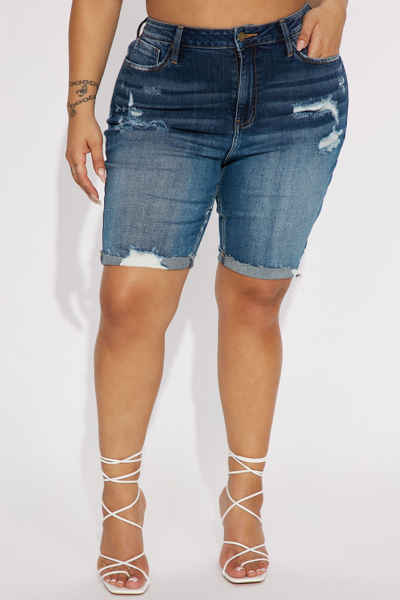 Almost There Stretch Denim Bermuda Shorts - Dark Wash