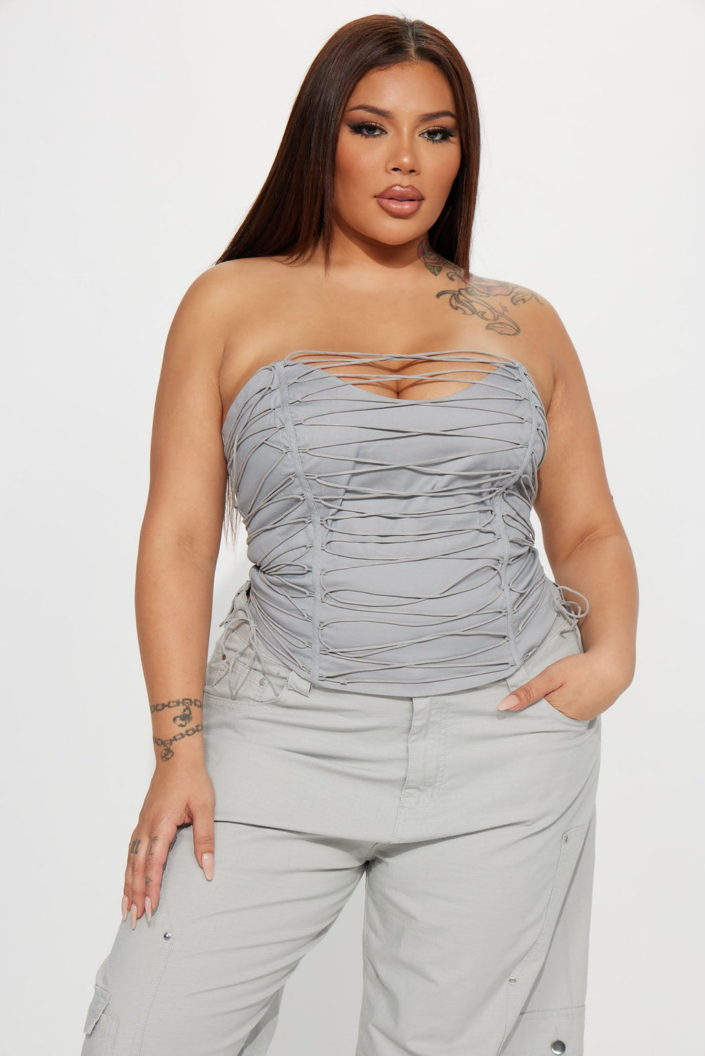 All The Details Corset Top - Grey