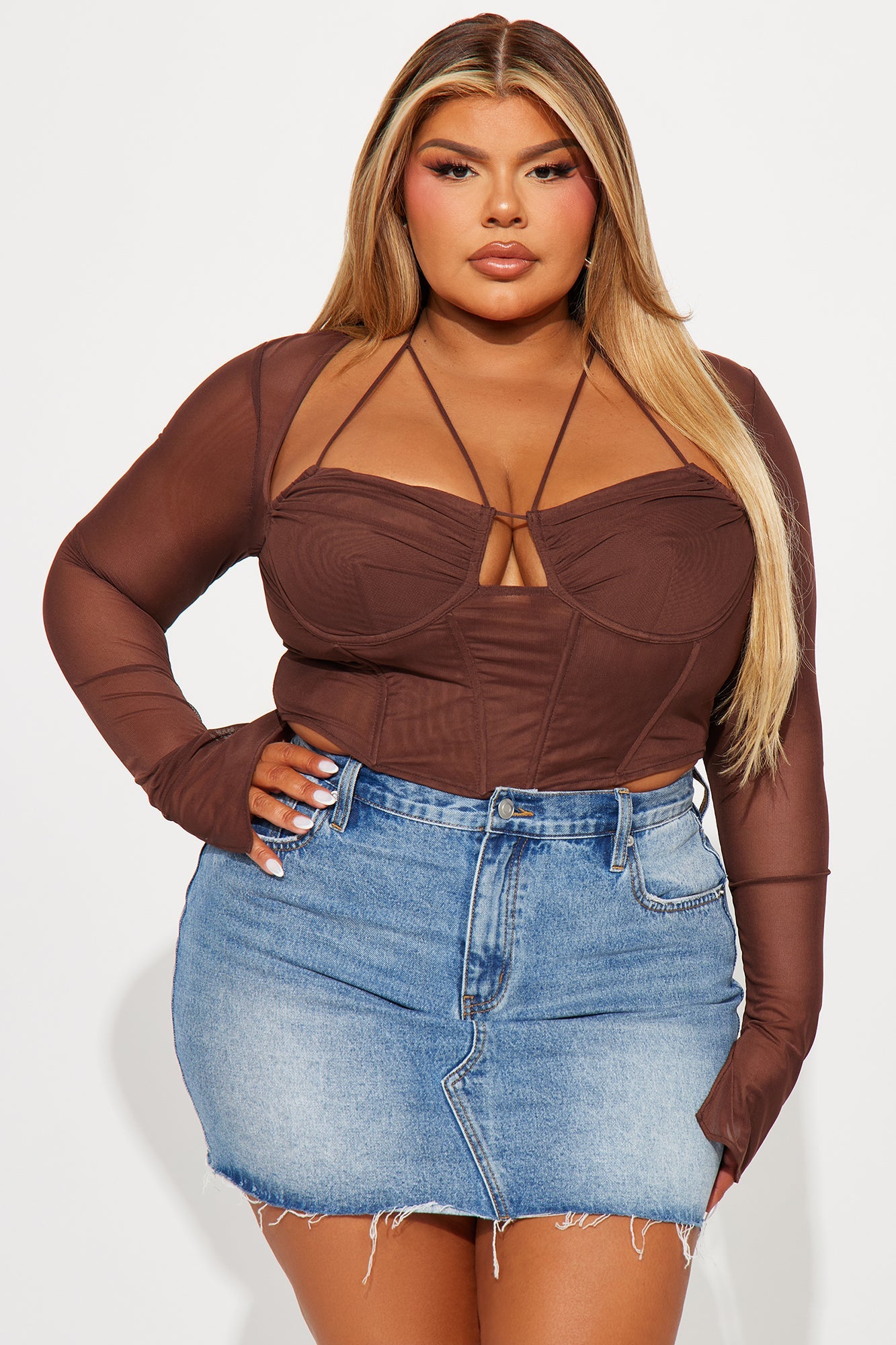 Melanie Mesh Corset Top - Brown