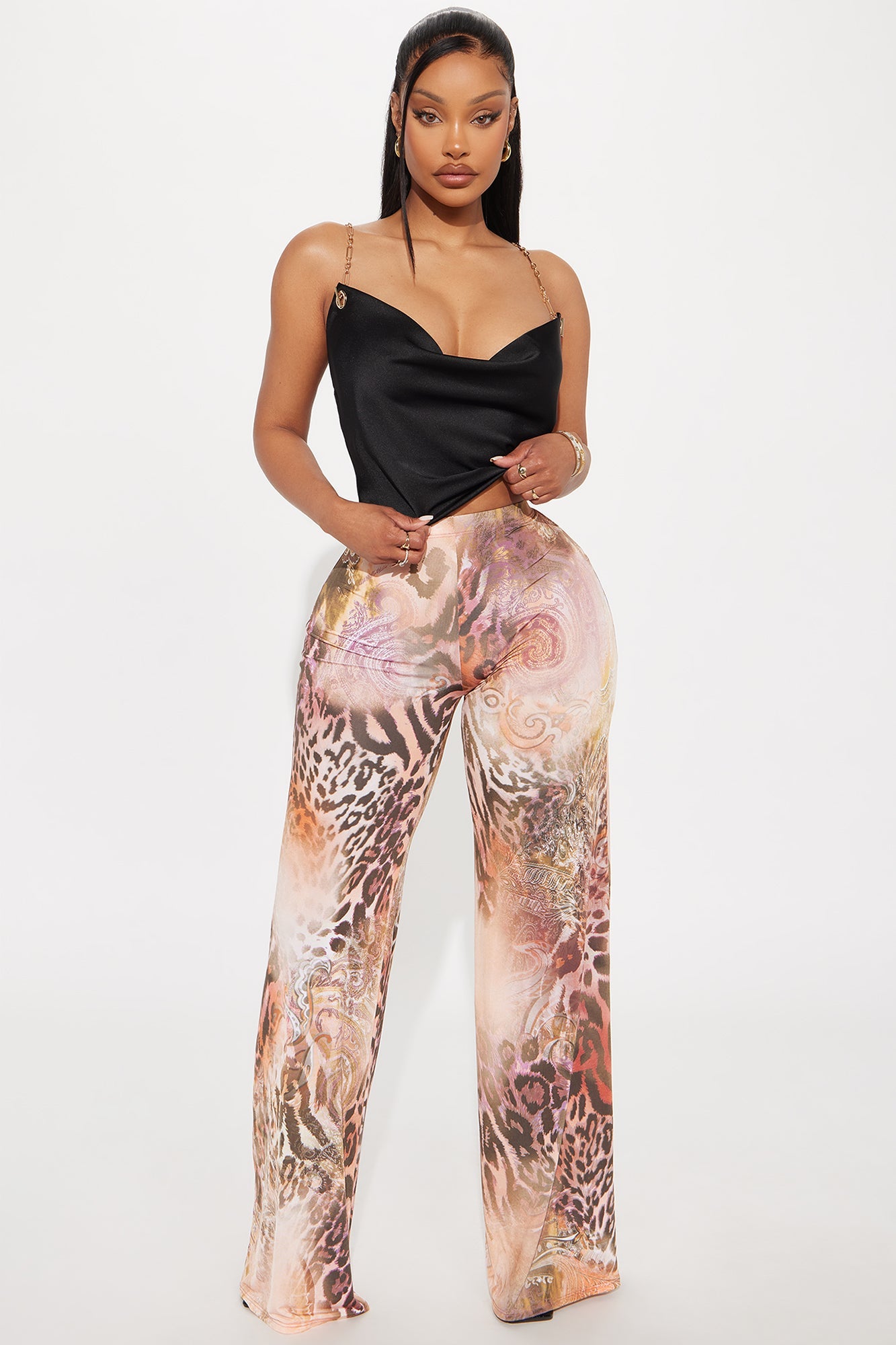 Wild Desire Leopard Wide Leg Pant - Rust/combo