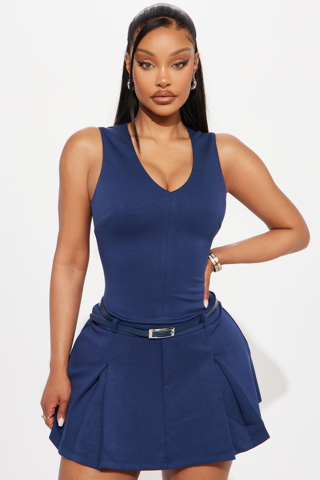 Harlow Belted Mini Dress - Navy