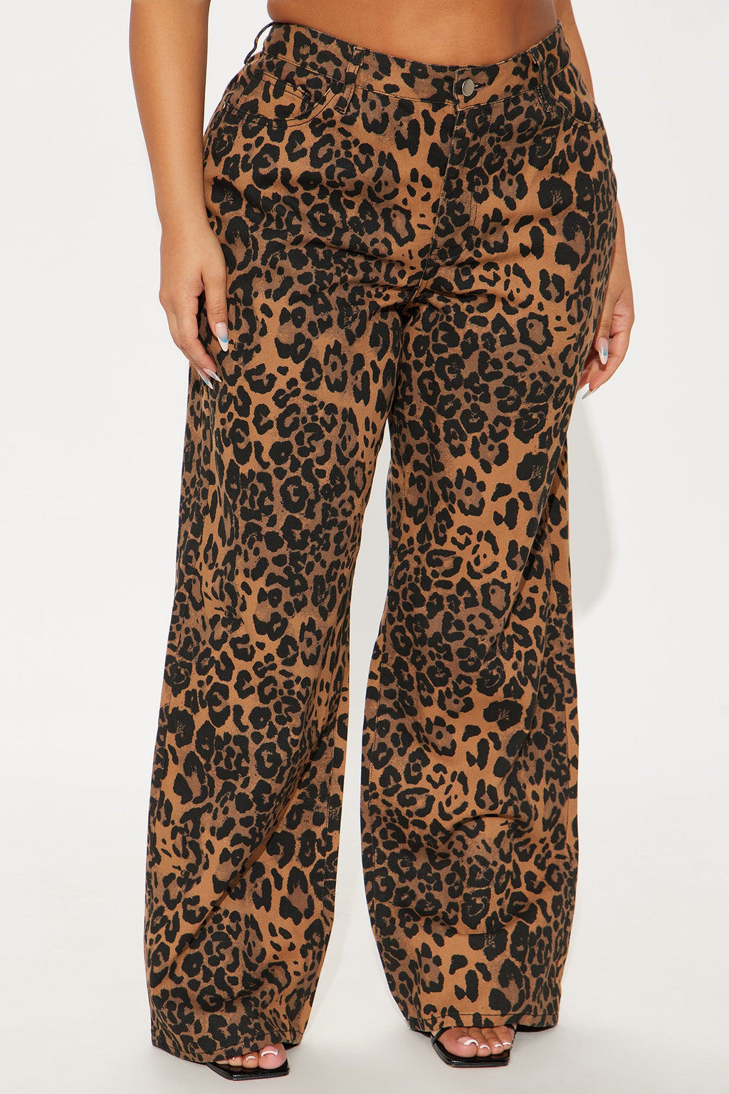 She's A Wild One Leopard Print Wide Leg Jeans - Brown Combo
