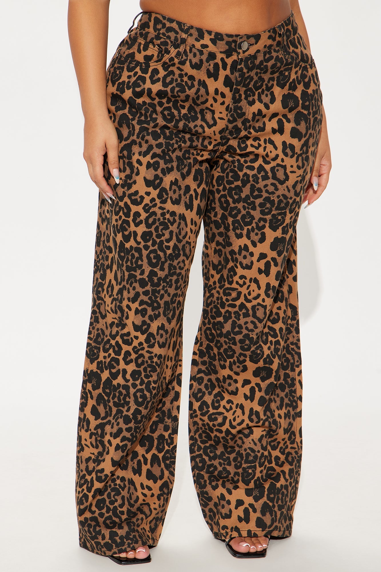 She's A Wild One Leopard Print Wide Leg Jeans - Brown Combo