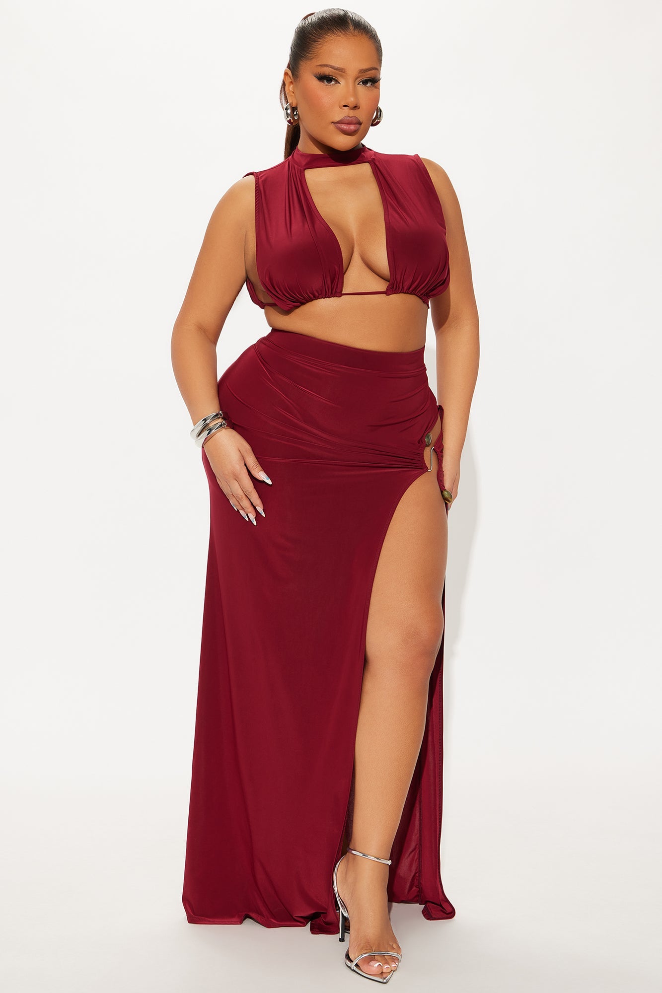 Angelina Venezia Maxi Skirt Set - Burgundy