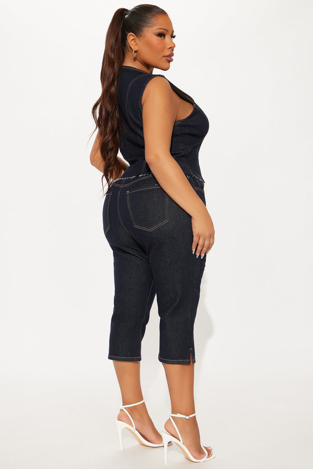 Dakota Denim Vest And Capri Set - Dark Wash