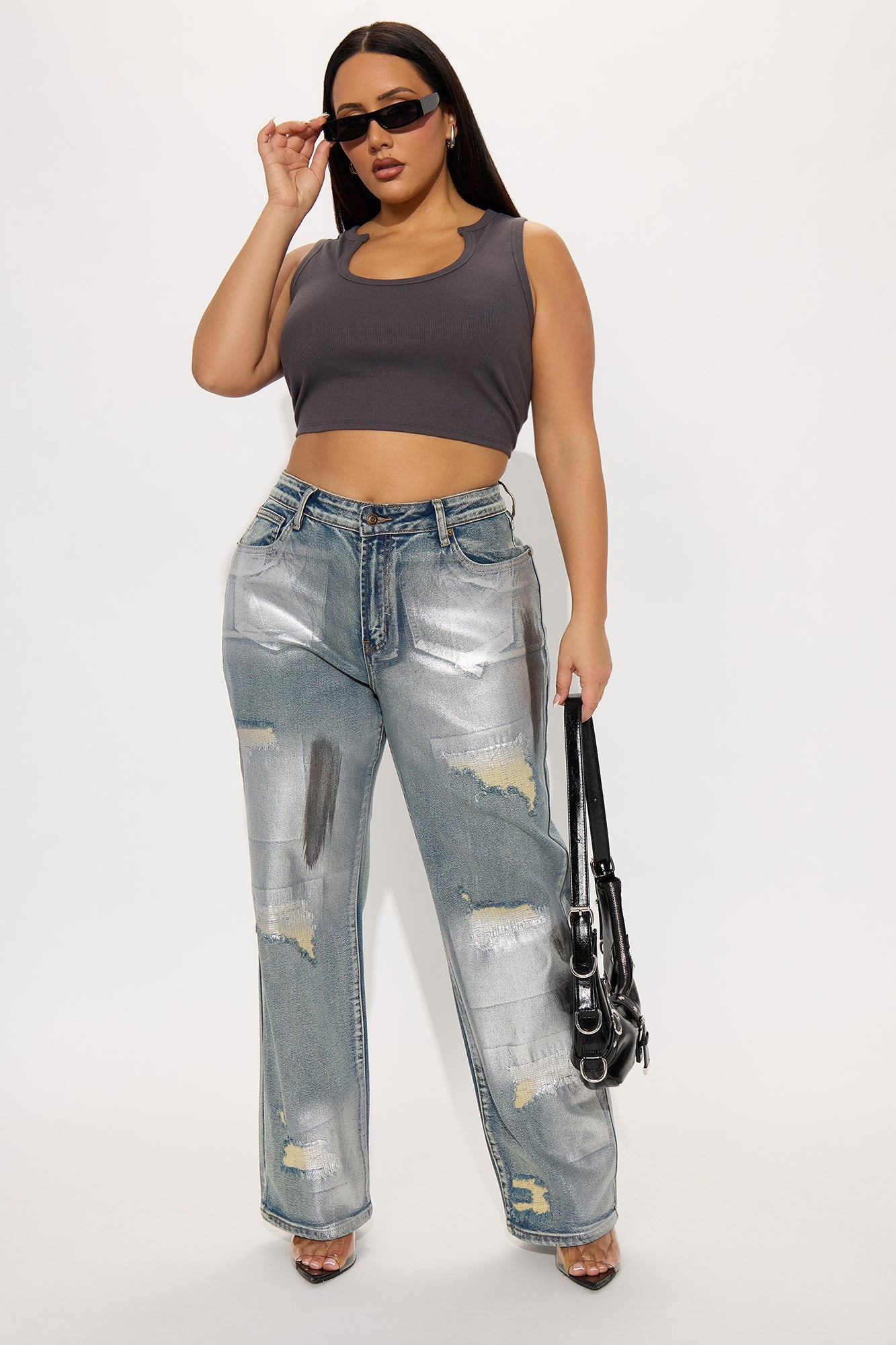 Changing Your Mind Stretch Foil Tinted Straight Leg Jeans - Vintage Wash