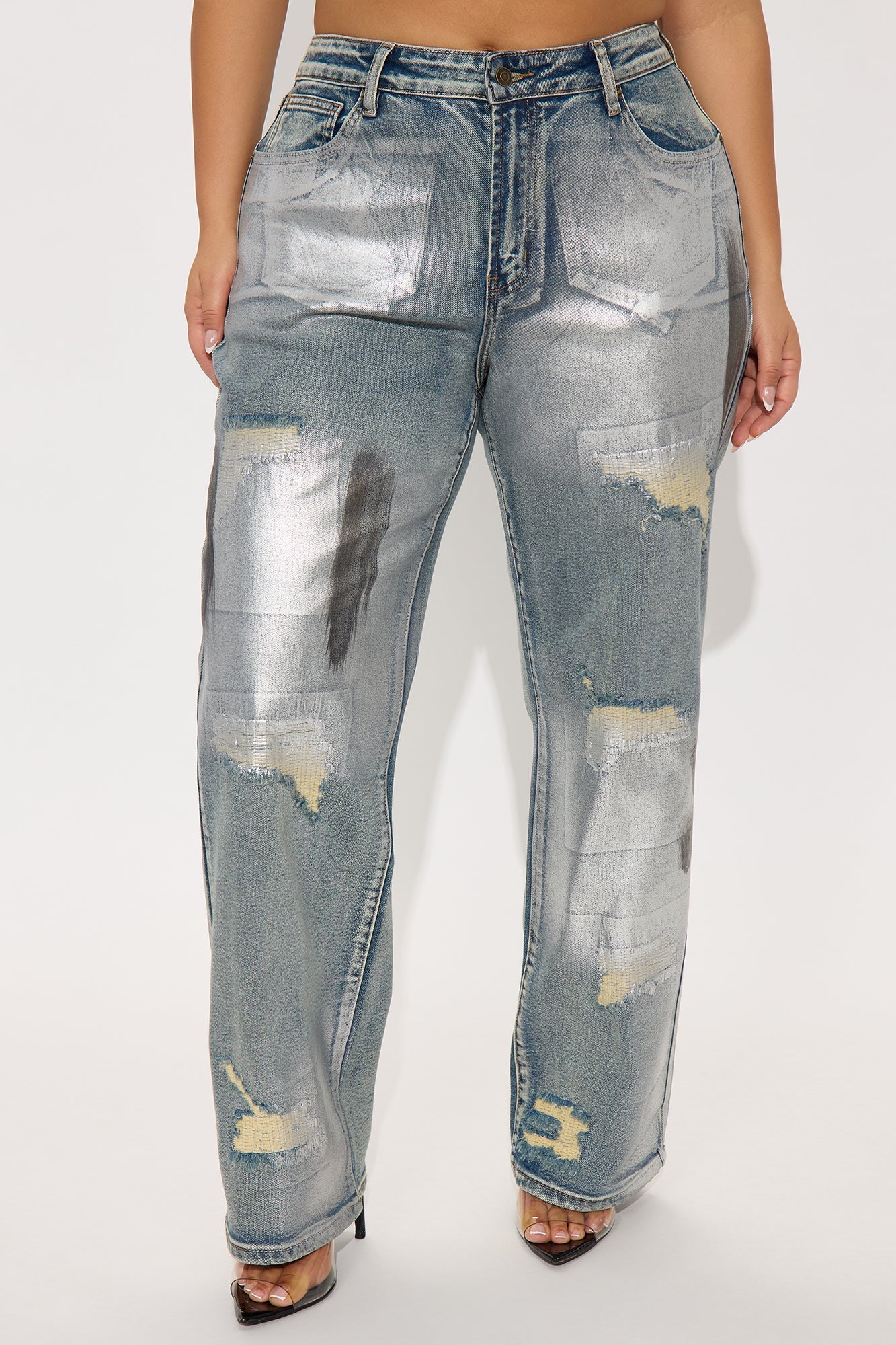 Changing Your Mind Stretch Foil Tinted Straight Leg Jeans - Vintage Wash