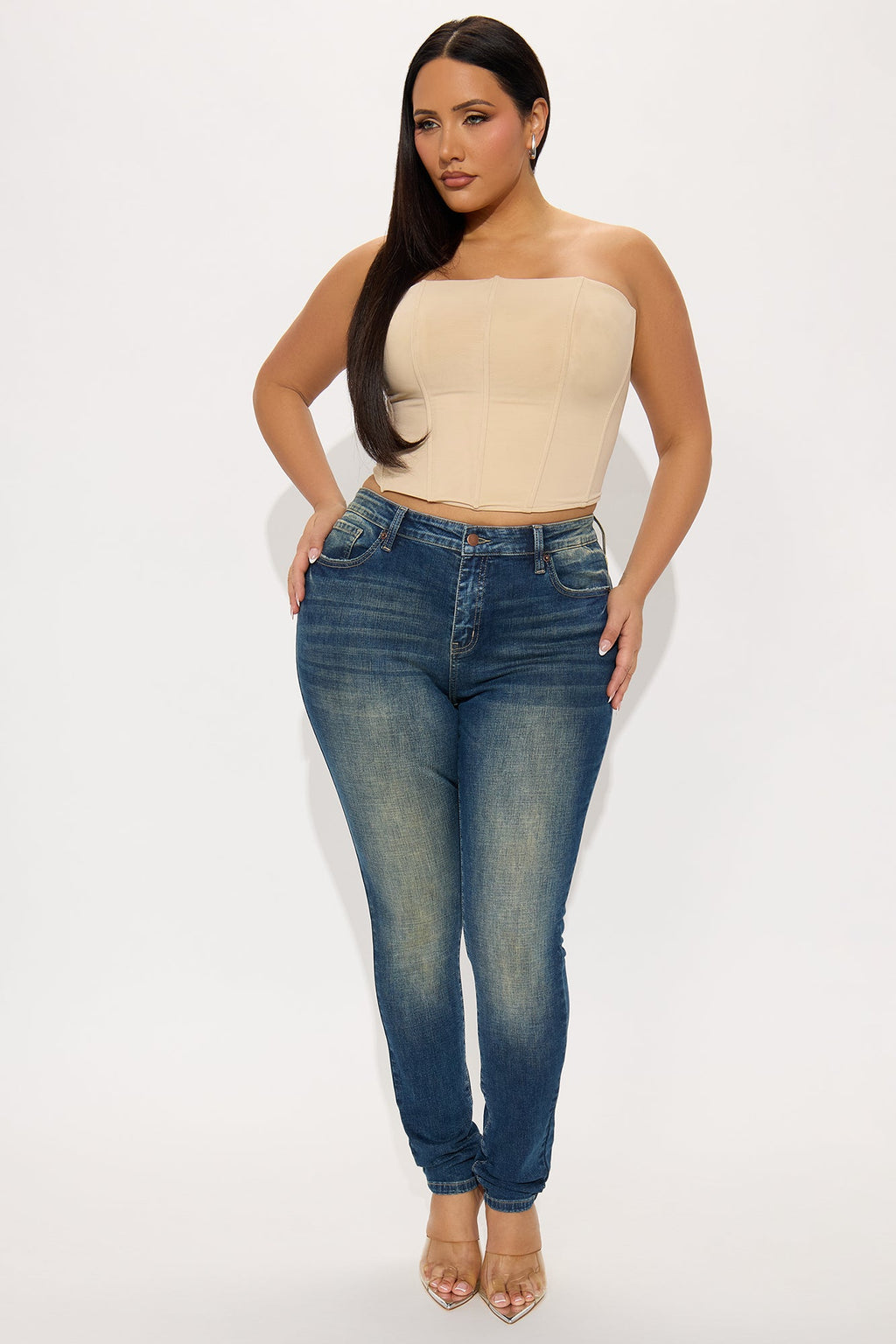 Tall Charley Crosshatch Tinted Stretch Skinny Jeans - Dark Wash