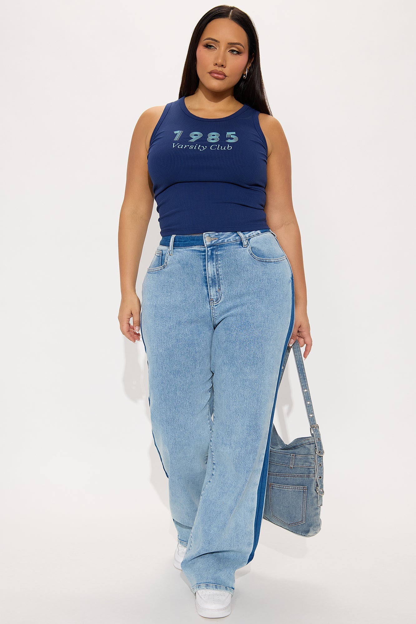 Ma Cherie Two Tone Straight Leg Jeans - Light Wash