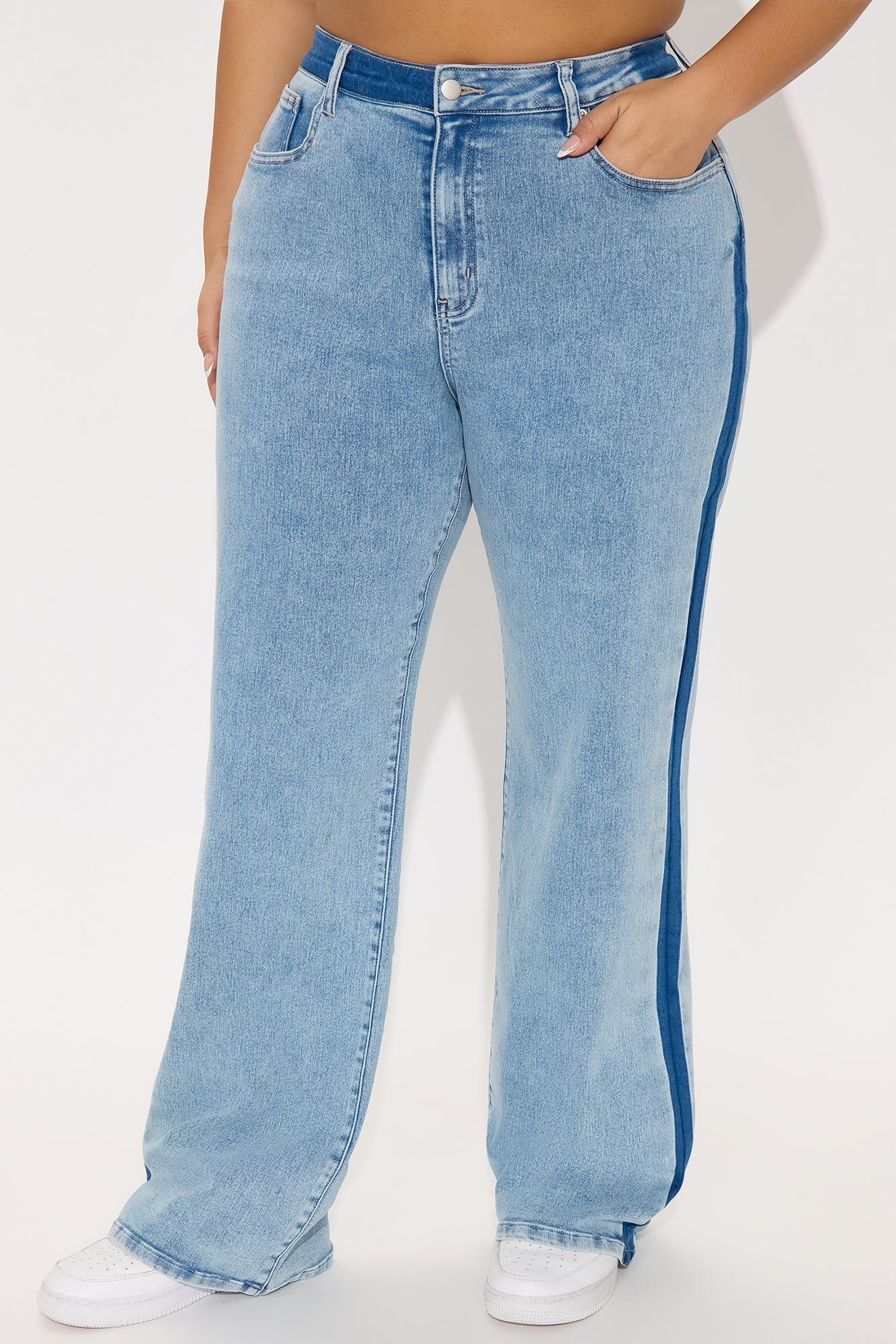 Ma Cherie Two Tone Straight Leg Jeans - Light Wash