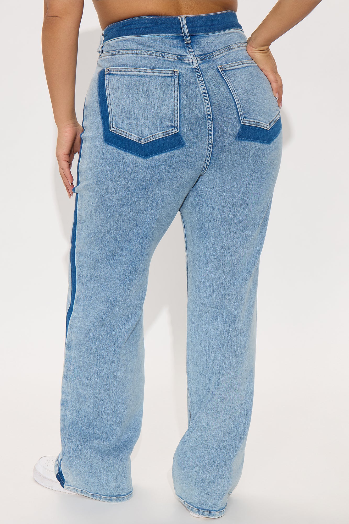 Ma Cherie Two Tone Straight Leg Jeans - Light Wash