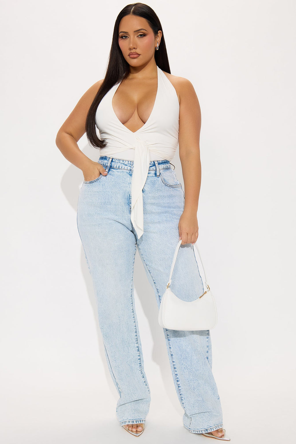 Tall Kiss And Tell High Rise Low Stretch Straight Leg Jeans - Light Blue Wash