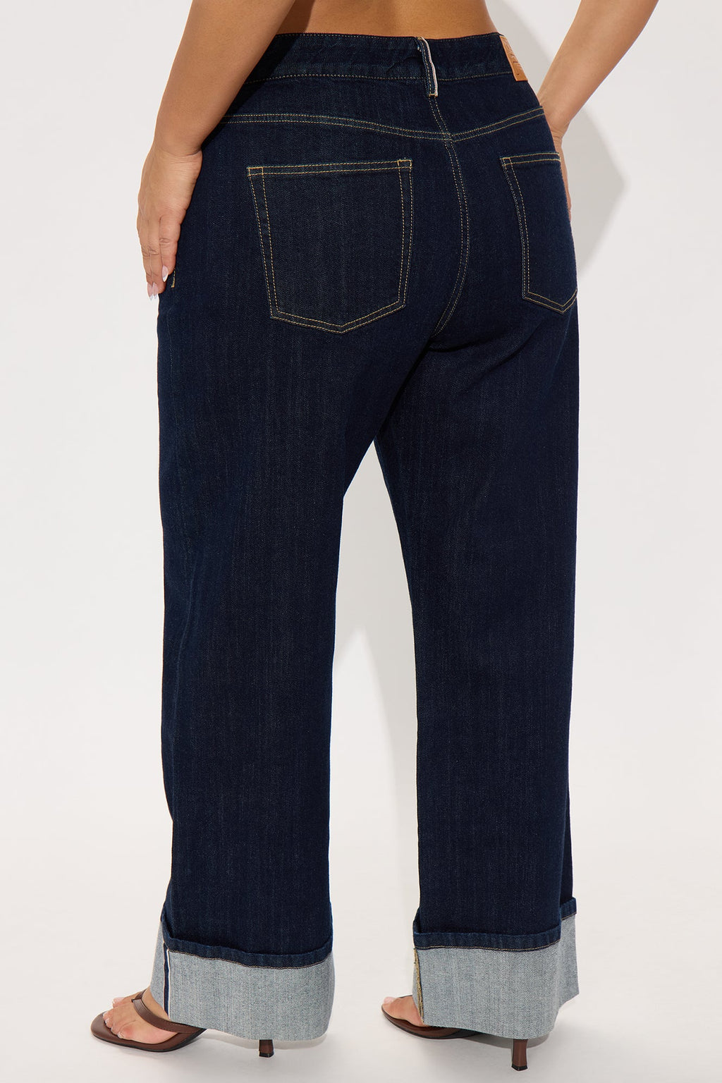 Premium Cuffed Straight Leg Jeans - Dark Wash