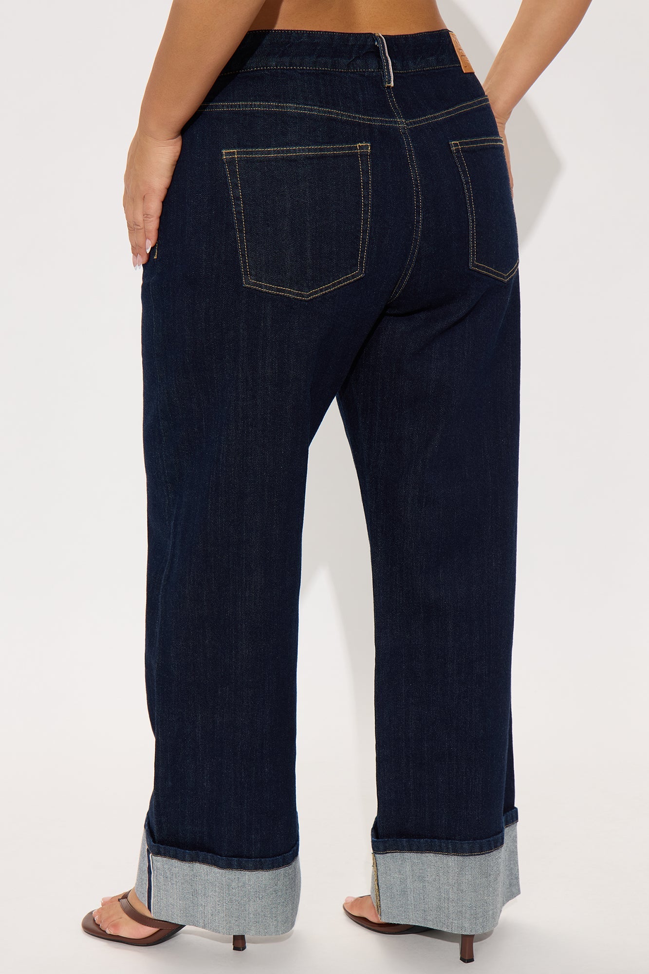 Premium Cuffed Straight Leg Jeans - Dark Wash