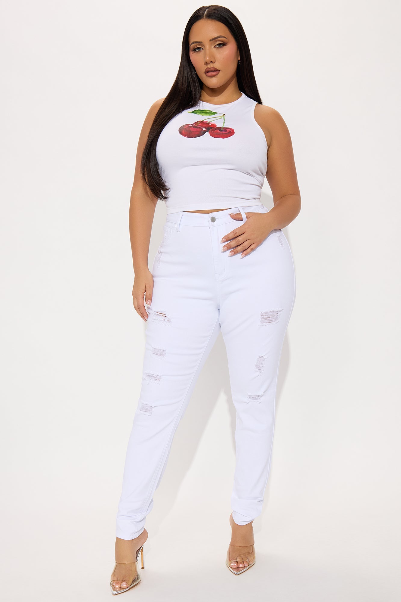 Tall Salem Sculpting Distressed High Rise Stretch Skinny Jeans - White