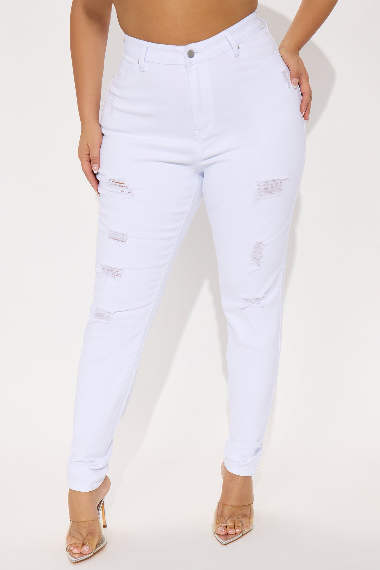 Tall Salem Sculpting Distressed High Rise Stretch Skinny Jeans - White
