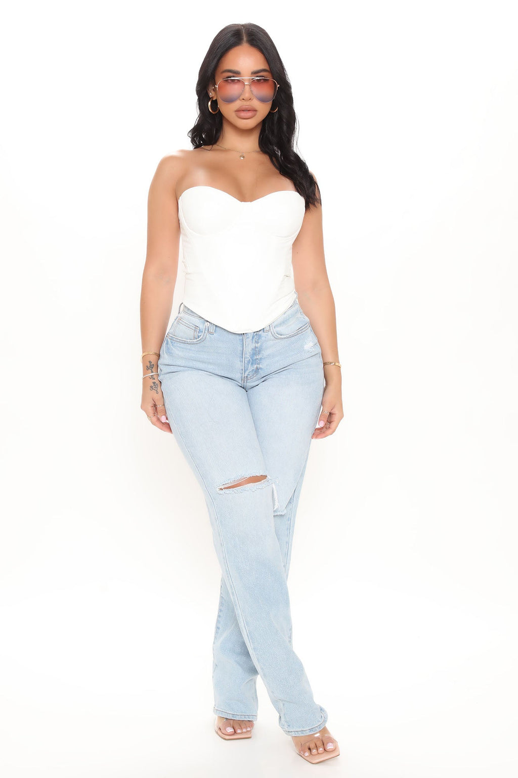 Bae For Tonight Faux Leather Corset Top - White