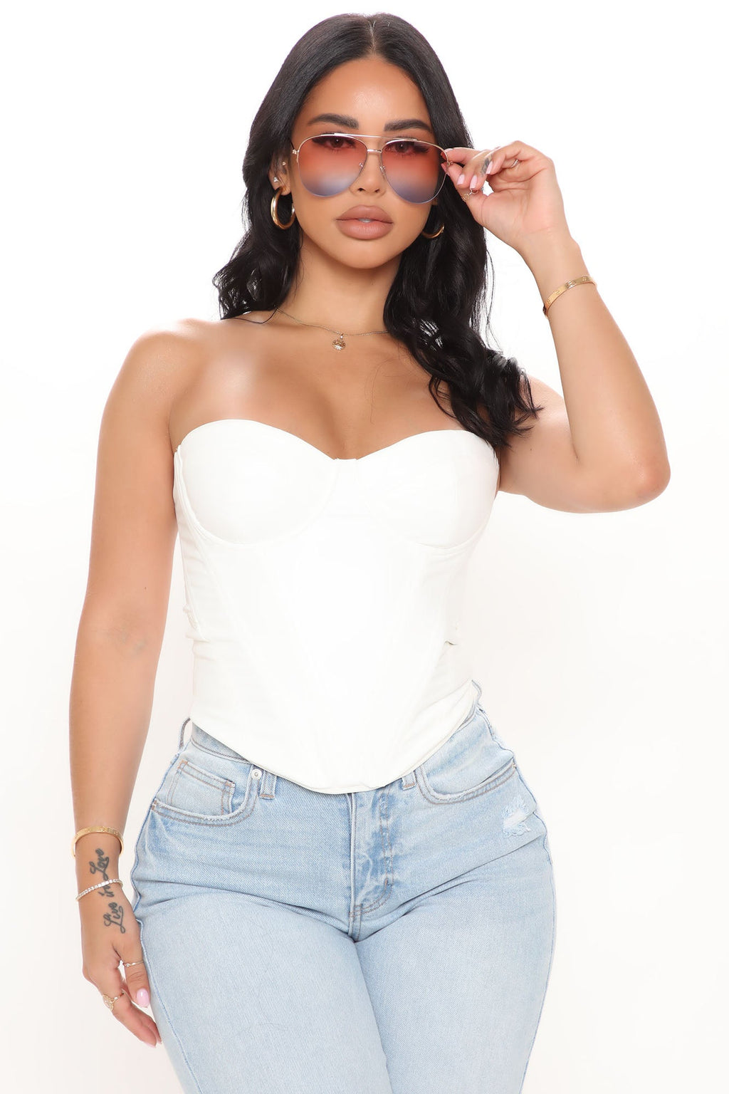 Bae For Tonight Faux Leather Corset Top - White