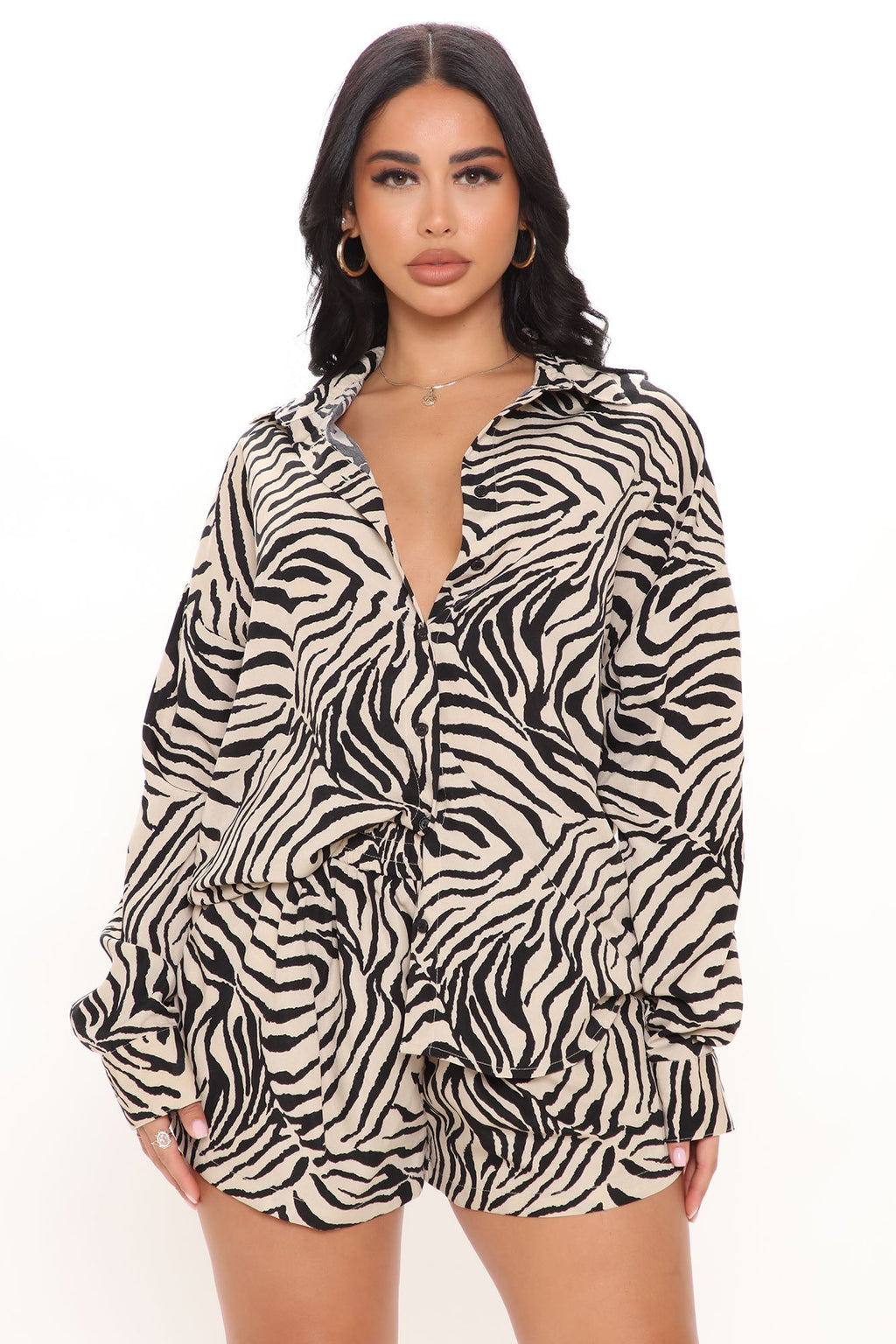 She's A Beast Zebra Short Set - Taupe/combo