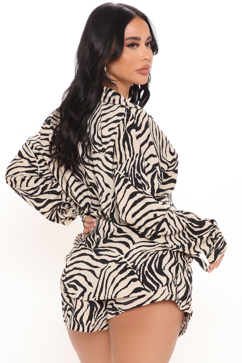 She's A Beast Zebra Short Set - Taupe/combo