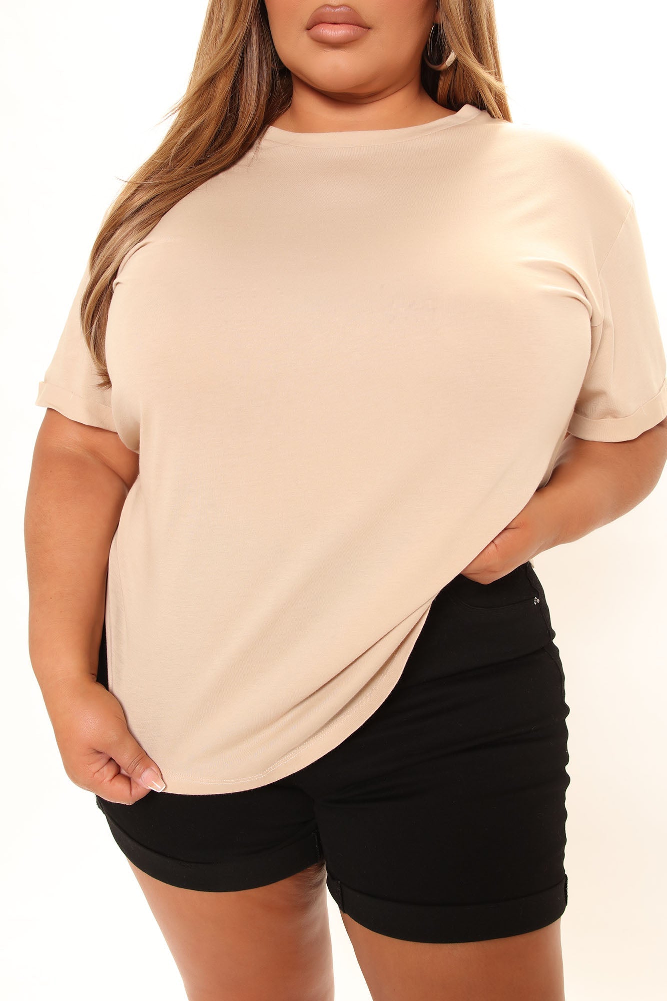 Annie Cuffed Short Sleeve Top - Taupe