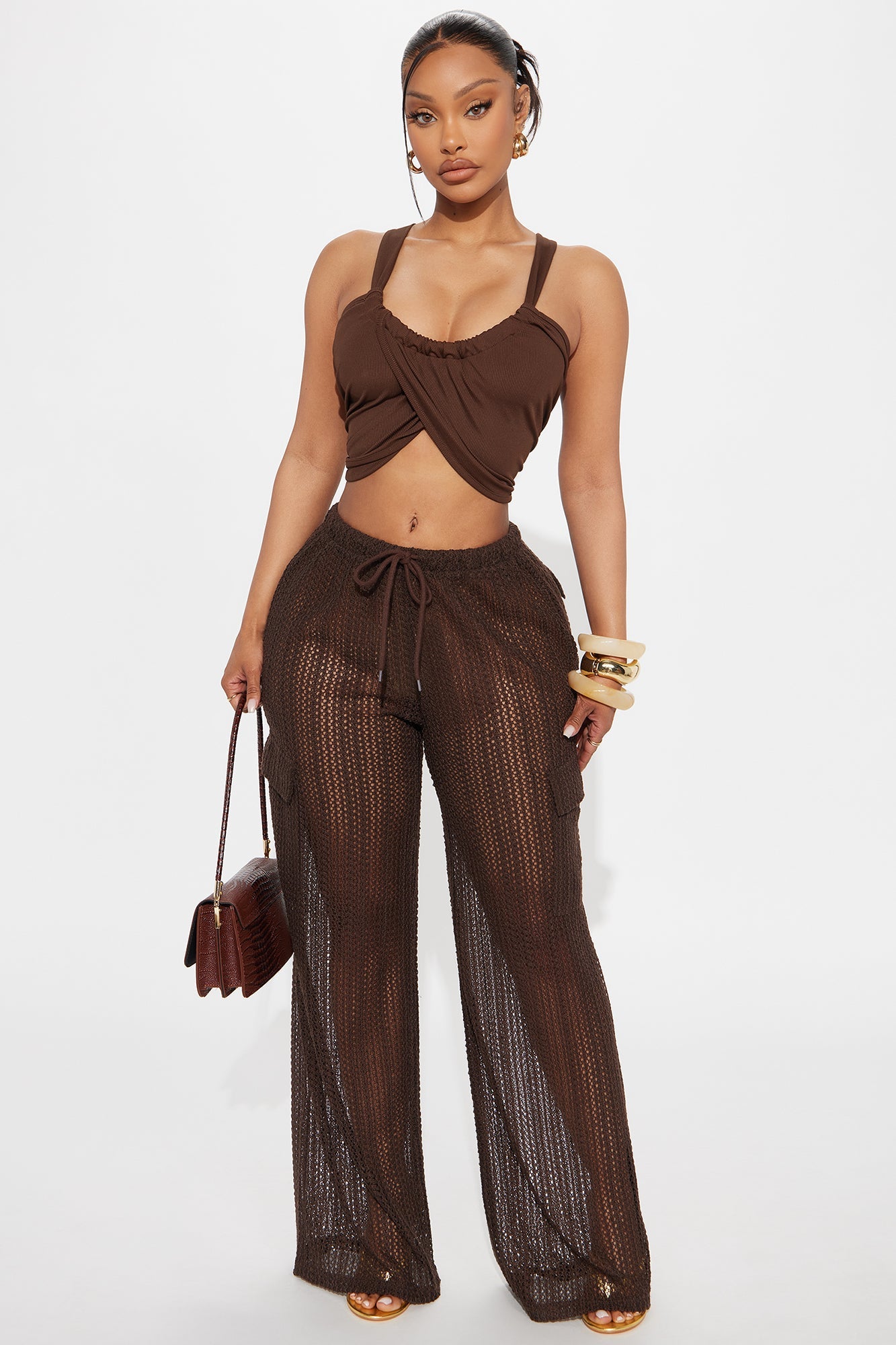 Fun Times Crochet Wide Leg Pant - Chocolate