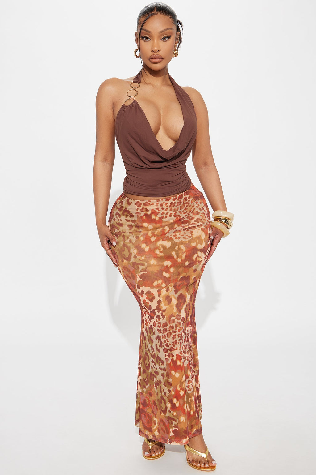 Some Type Of Way Leopard Mesh Maxi - Brown/combo