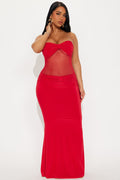 Elena Sheer Mesh Maxi Dress - Red