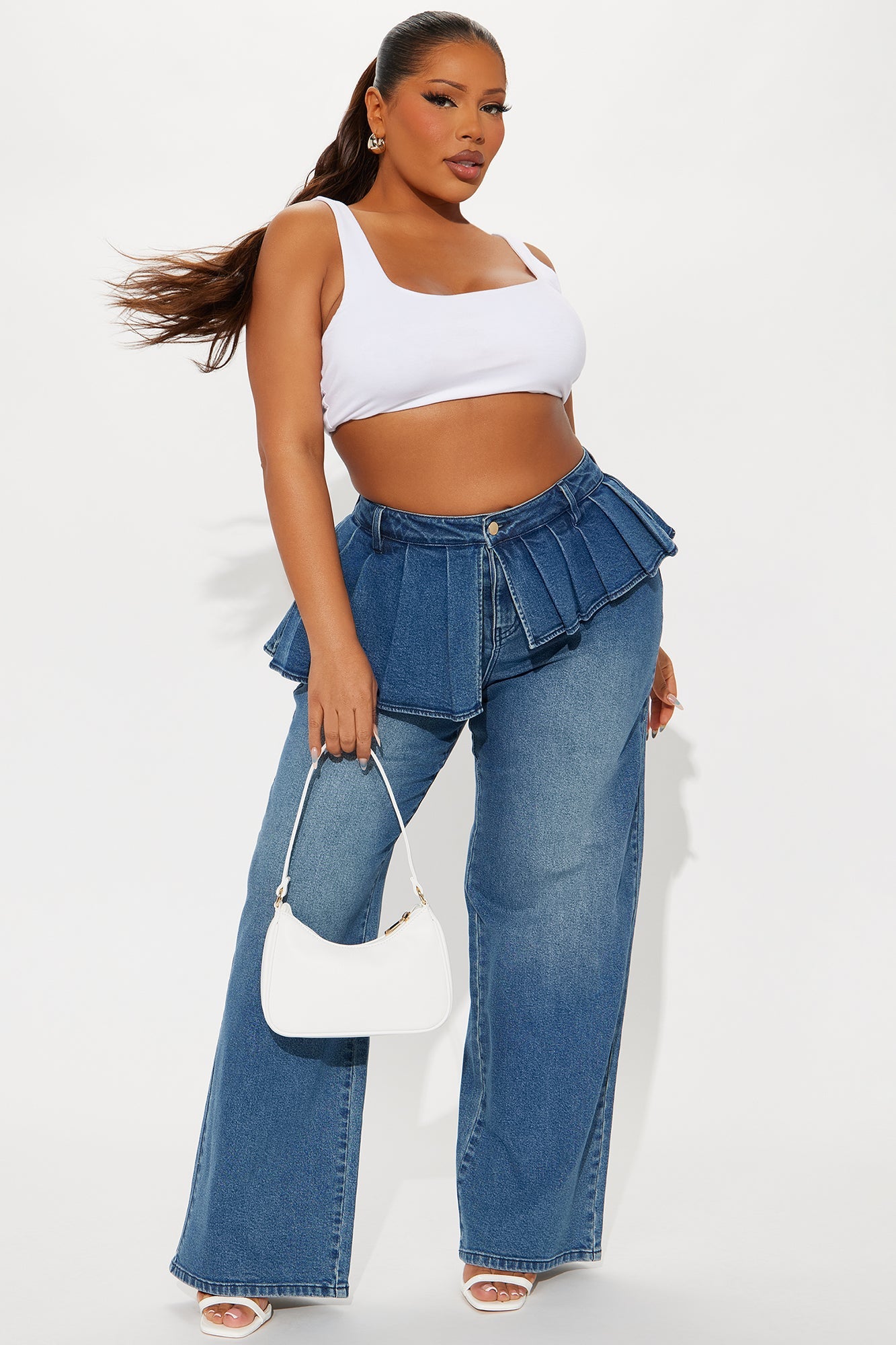 Just A Girl Low Rise Skirted Straight Leg Jeans - Dark Wash