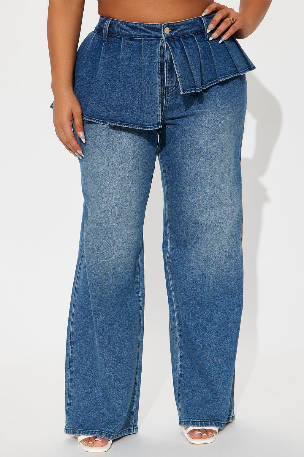 Just A Girl Low Rise Skirted Straight Leg Jeans - Dark Wash