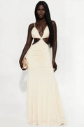 Luxury Vacay Backless Ruched Maxi Dress - Cream