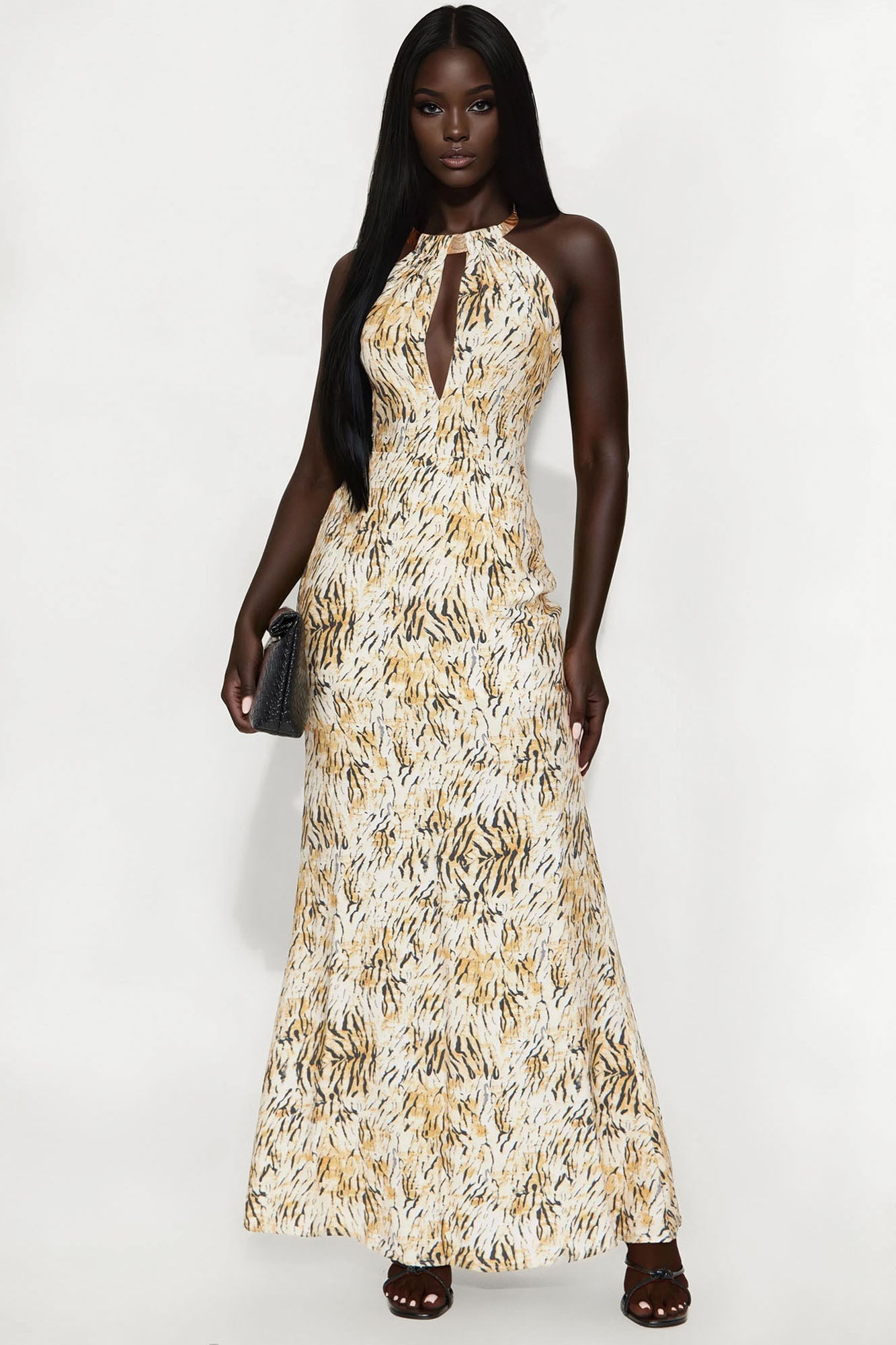 Golden Girl Animal Print Maxi Dress - Ivory/combo