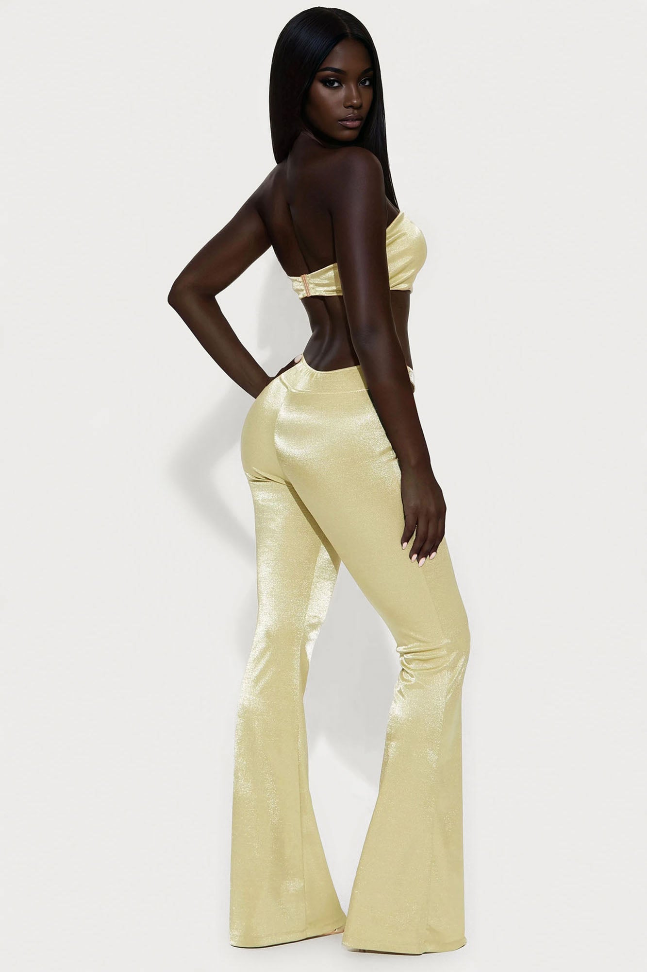 Mia Chain Strap Halter And Flare Leg Pant Set - Green