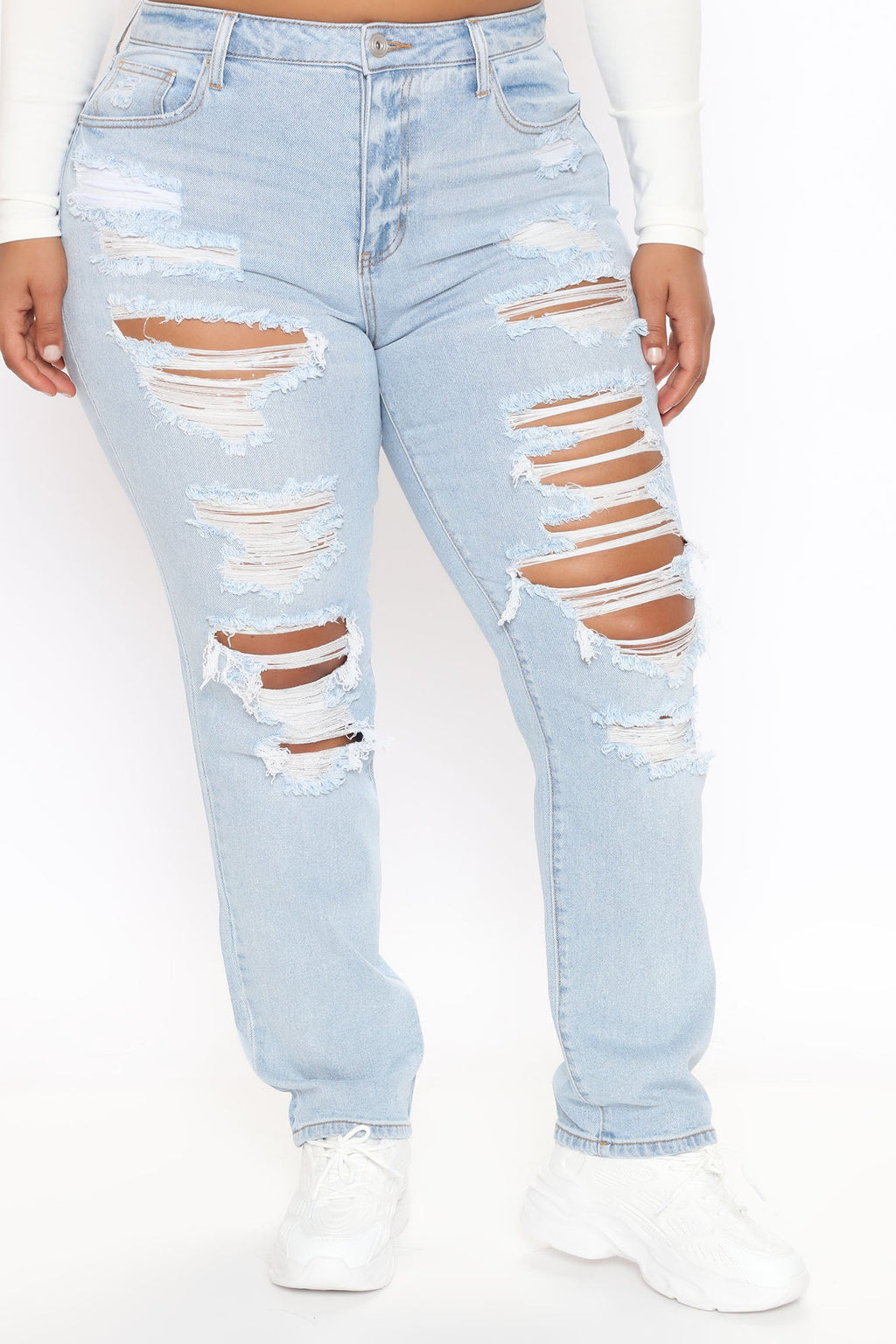 Favorite Getaway Destroyed Straight Leg Jeans - Light Blue Wash