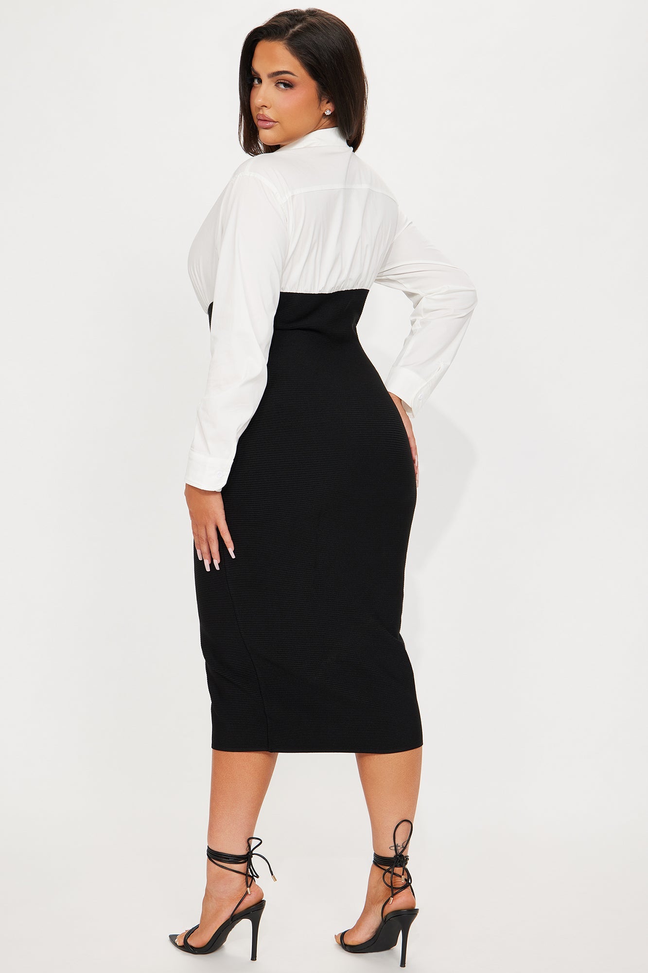 Let's Get Serious Midi Shirt Dress - Black/White