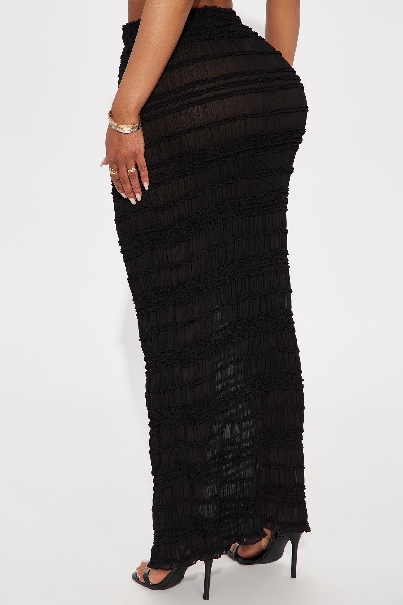 Elise Tiered Ruffle Maxi Skirt - Black