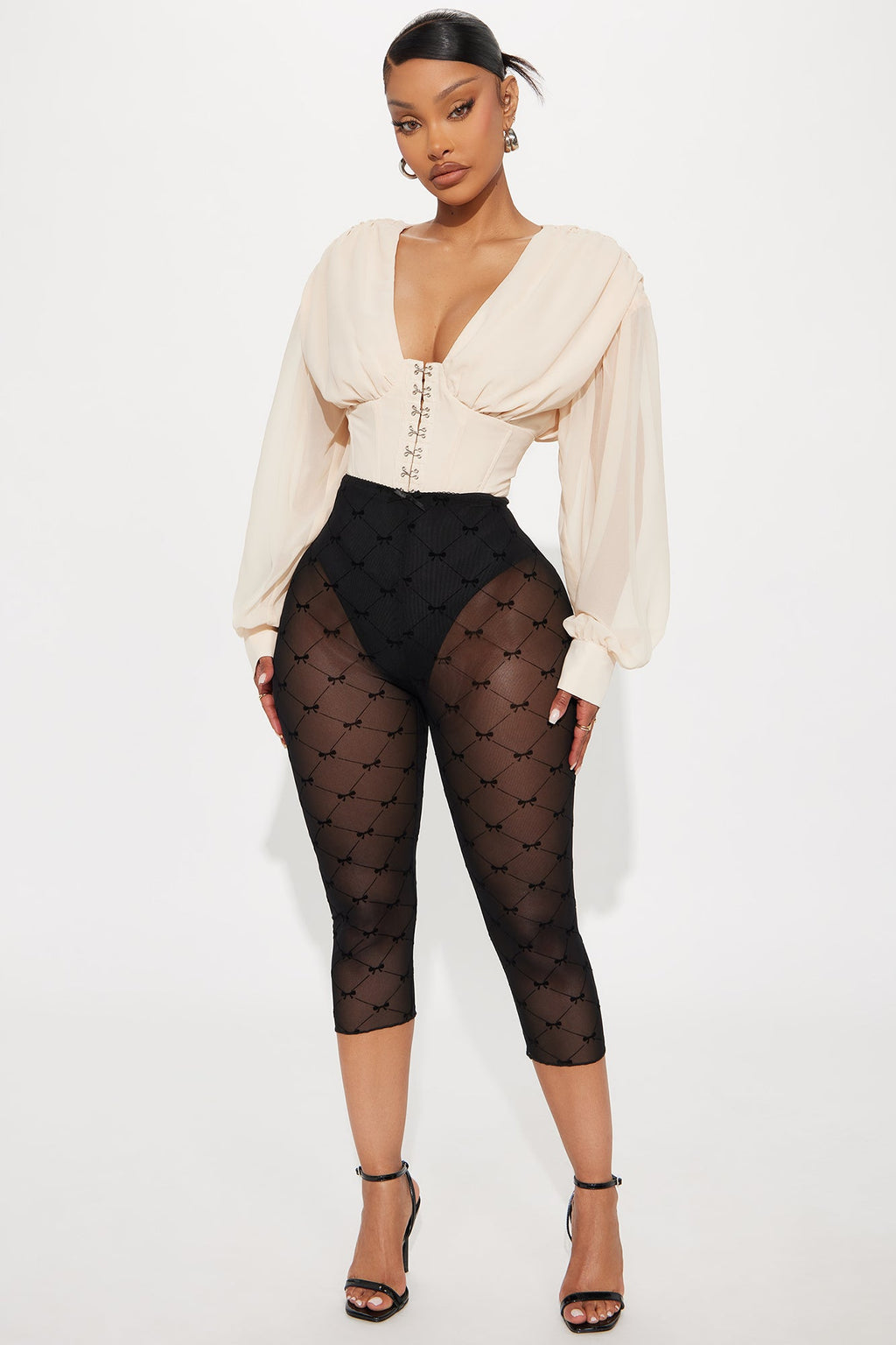 Amelie Bow Mesh Capri Legging - Black