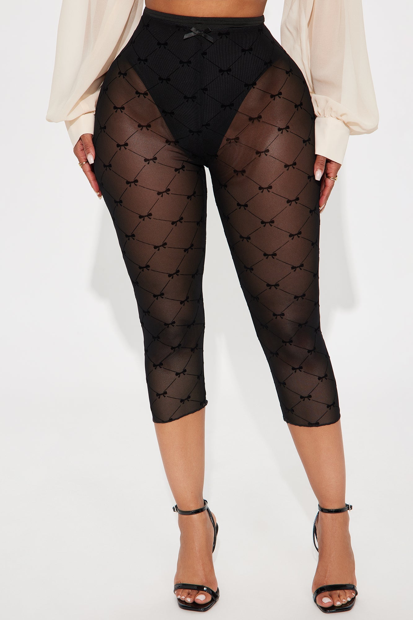 Amelie Bow Mesh Capri Legging - Black