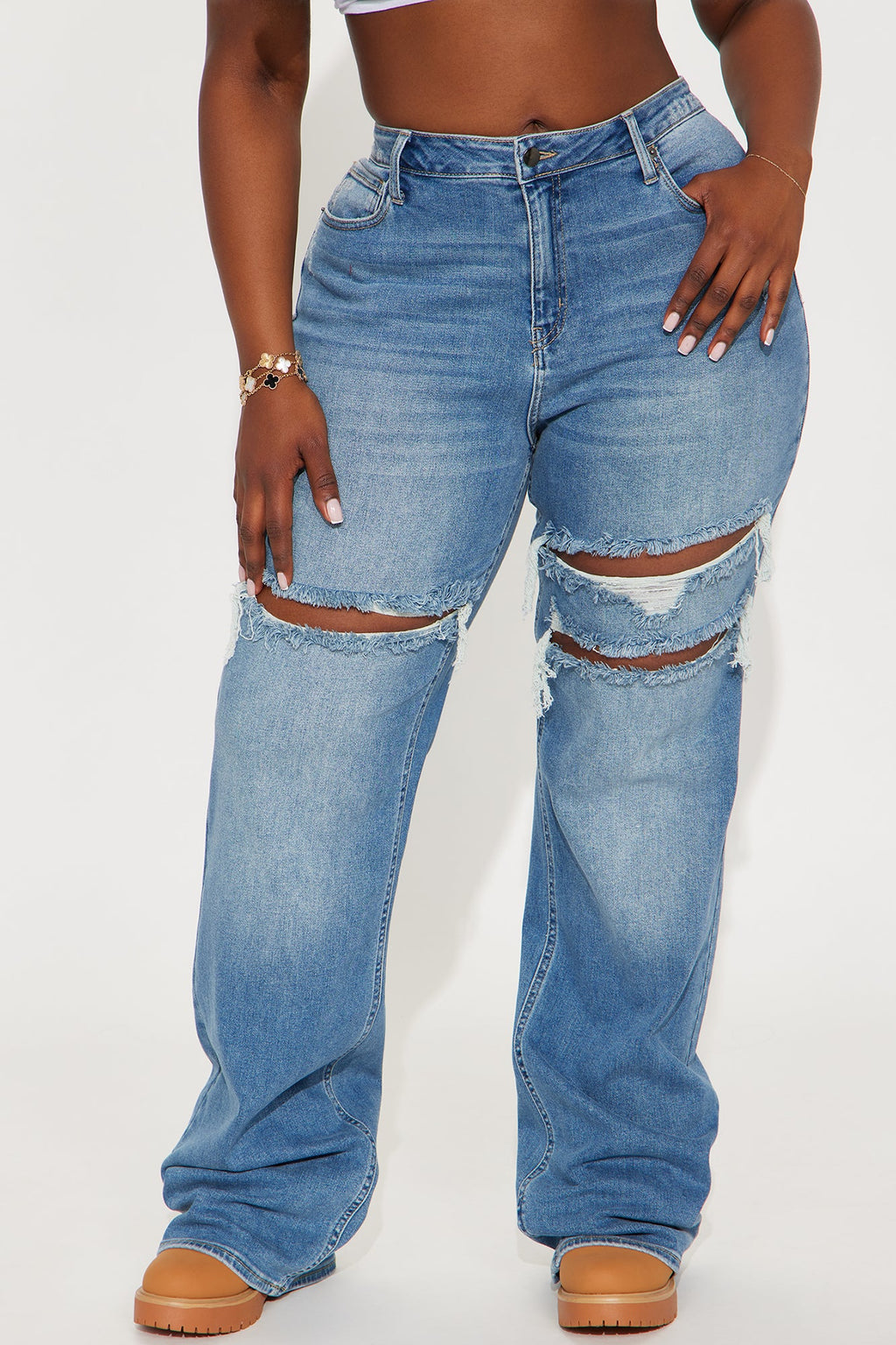 Tall Remi Ripped Stretch Baggy Jeans - Medium Wash