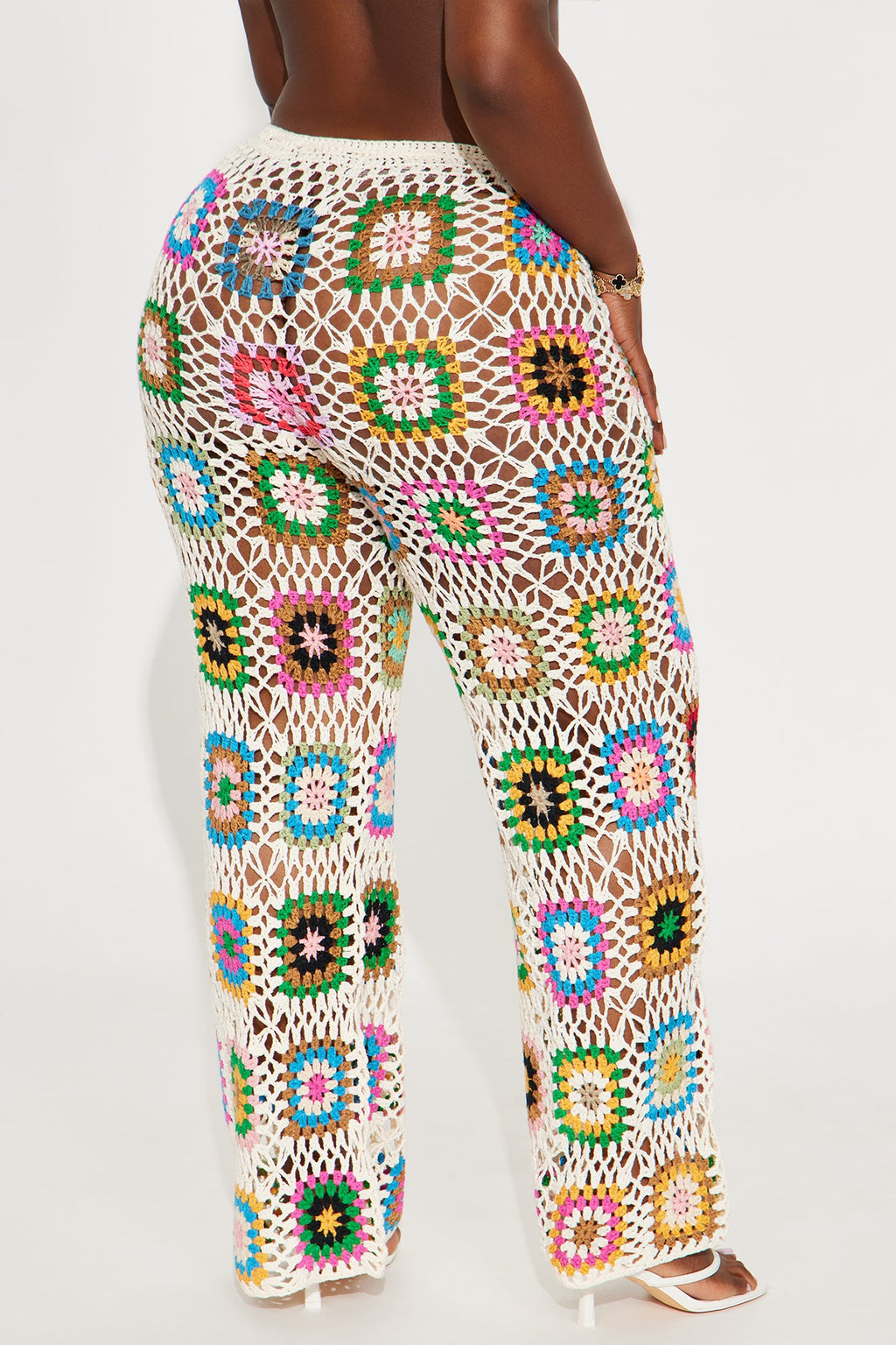 Thriving In The Sun Crochet Wide Leg Pant - Cream/combo