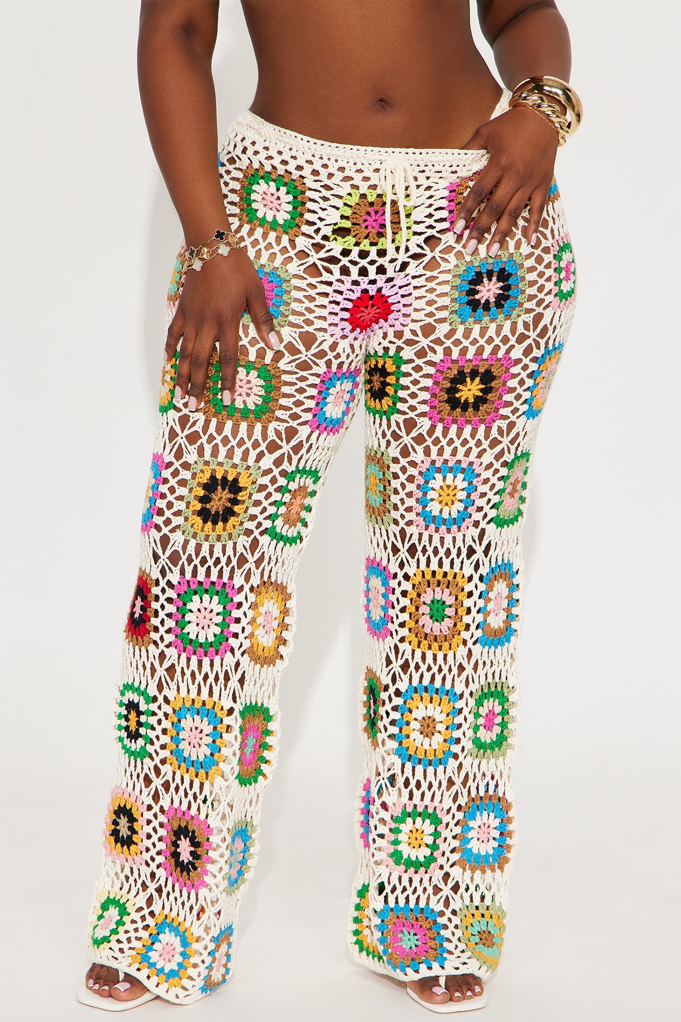 Thriving In The Sun Crochet Wide Leg Pant - Cream/combo