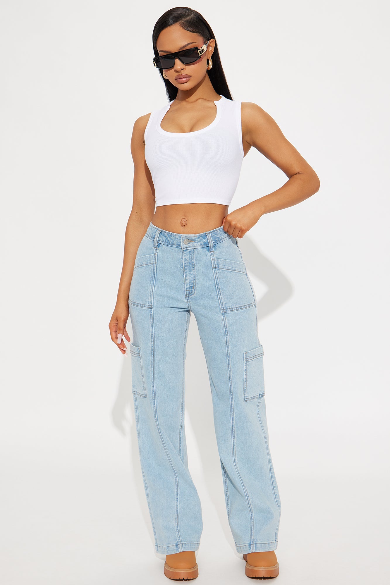 Newport Stretch Seamed Straight Leg Jeans - Light Wash