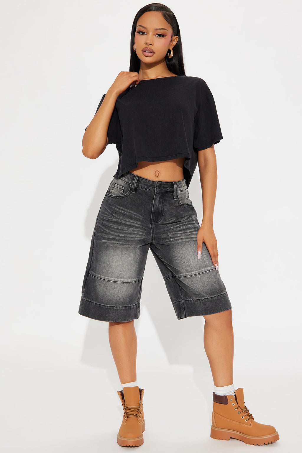 Keeping It Cool Denim Jorts - Black Wash