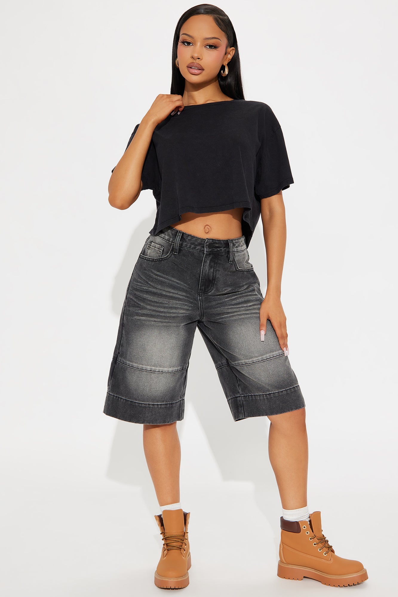 Keeping It Cool Denim Jorts - Black Wash